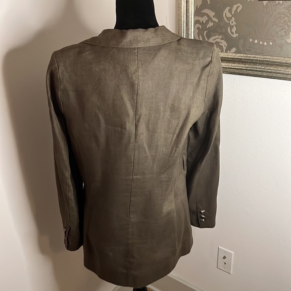 525 AMERICA olive green 100% Linen long sleeves single front button blazer Sz S - Picture 6 of 10